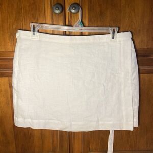 J. Crew Wrap Skirt 100% Linen Size 14 White Mini Beachy Summer Nautical Lined